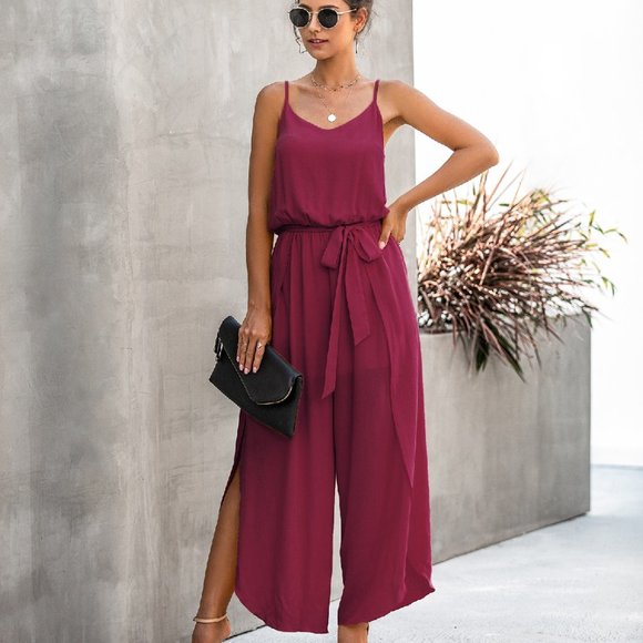 NEW EMPIRE WAIST SPAGHETTI STRAP JUMPSUIT PANTS - Picture 1 of 5